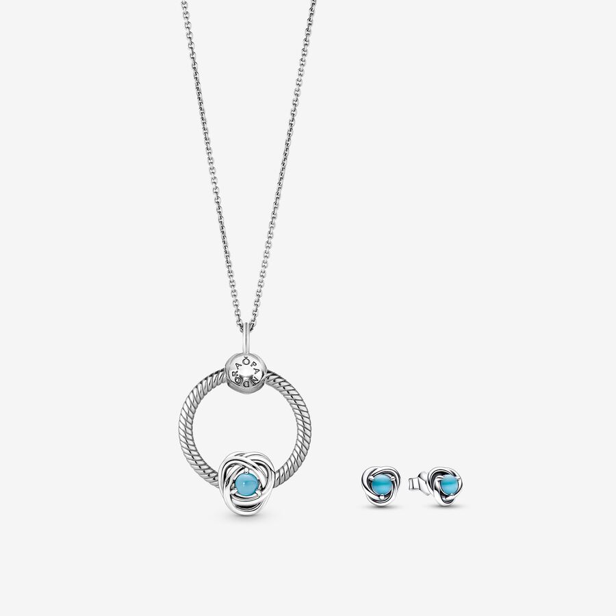 December Birthstone Eternity Circle O Pendant and Earrings Set image number 0